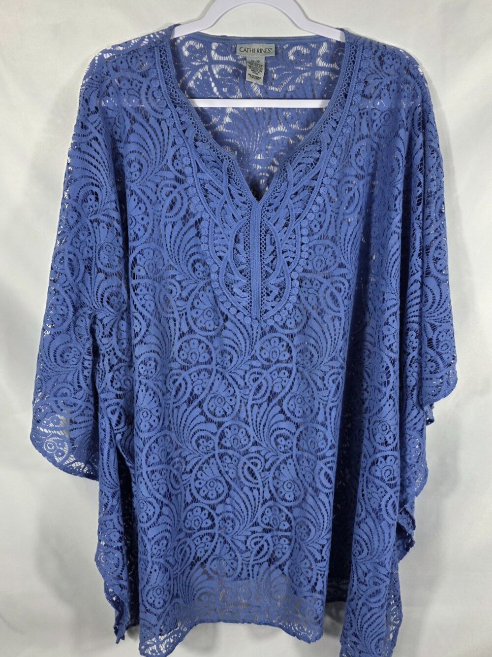 Catherines Periwinkle Blue Lace Kaftan Top Women's Size 2X/3X Dolman Sleeves